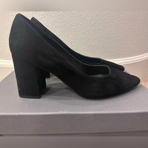Aquatalia Peony Black Suede Block Heel Pumps